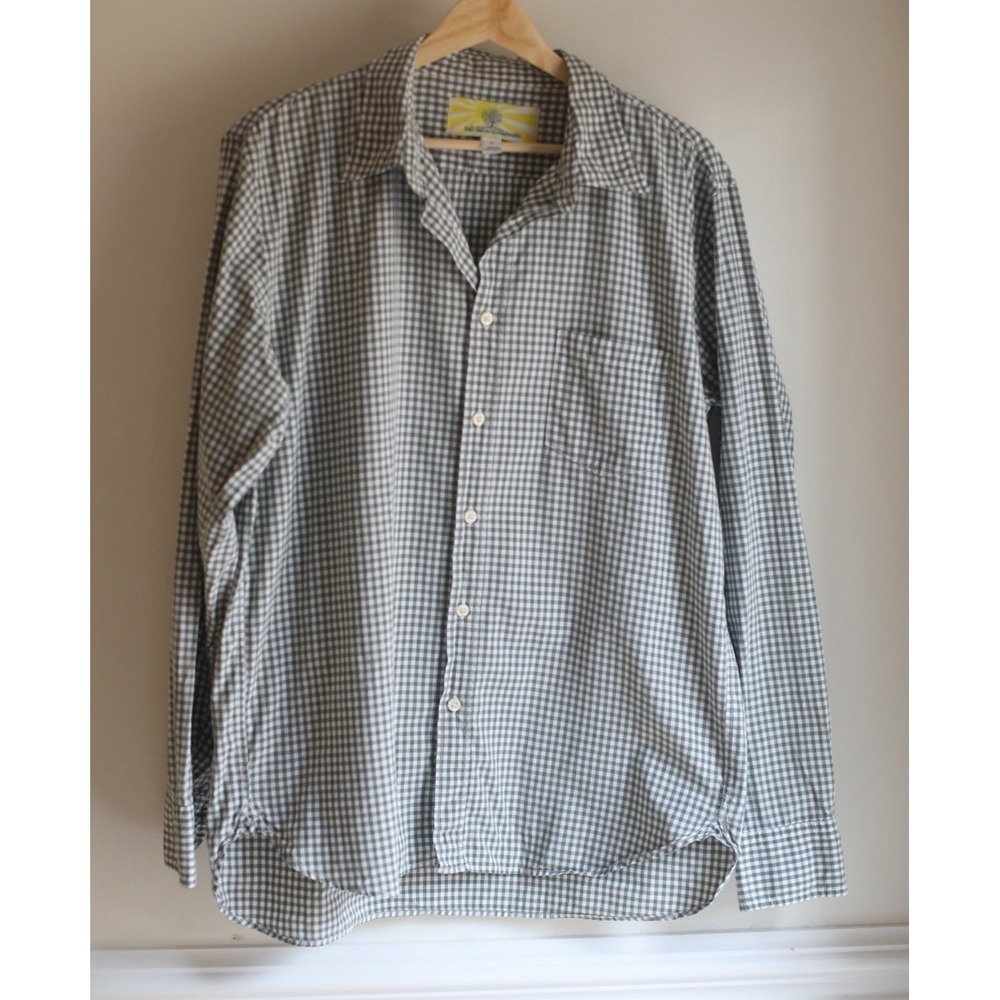 Half Moon Threadworks Mens Large Green‎ Gingham Button Down Shirt Cotton Preppy